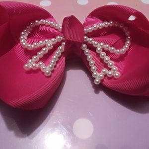 Set of 2 Pearl Bow Adorned Bows-Hot Pink & Blue